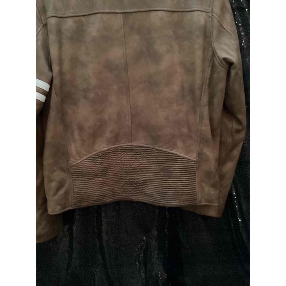 Wilson M. Julian Jacket Men Size M Brown Biker Leather Lined Sleeve Dual Stripes - Picture 5 of 9